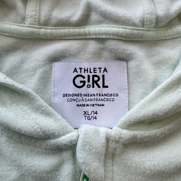 Athleta Girl Light Green Terry Cloth Full Zip Hooded Jacket Size XL 14 - Picture 3 of 3